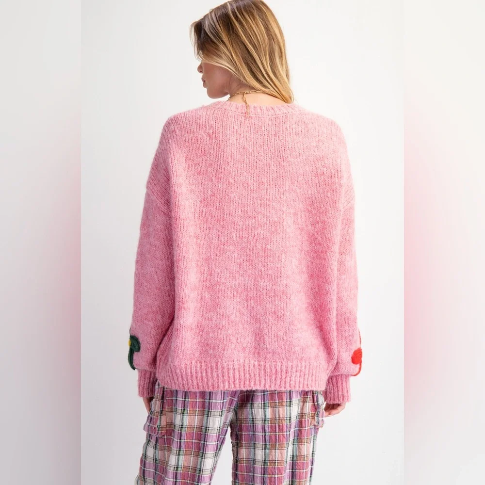 29. EASEL LAST 1! COST 🛑 flower floral mixed oversized sweater pink multicolor - Picture 2 of 2